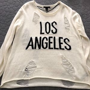 Distressed White Sweater (LOS ANGELES PRINT)